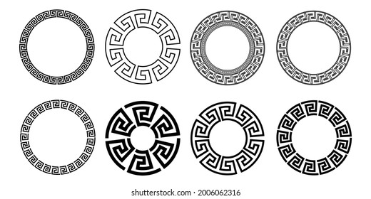 Eight circular frames with Greek Key, black and white