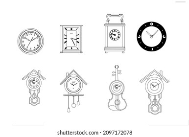 
Eight clocks for the wall.