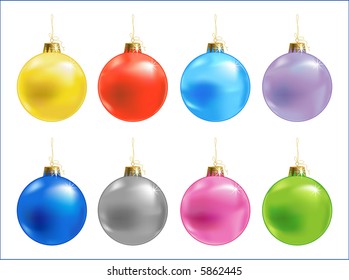 Eight color different vector xmas ball, vector illustration