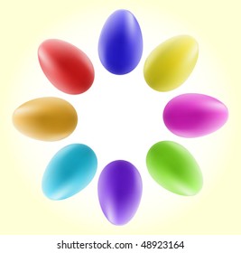 Eight color easter eggs. Mesh. Vector.