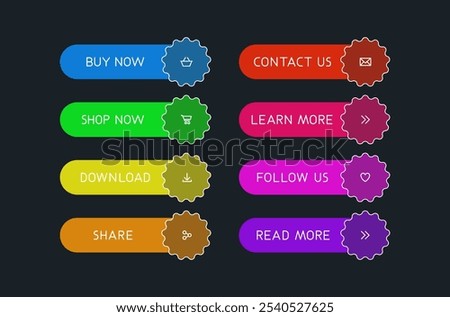 Eight colorful CTA buttons set.