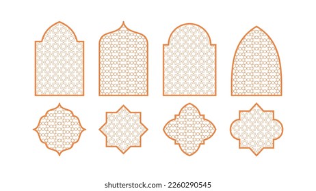 Eight colorful islamic shapes isolated on white background for ramadan concept.