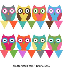 eight colorful owls