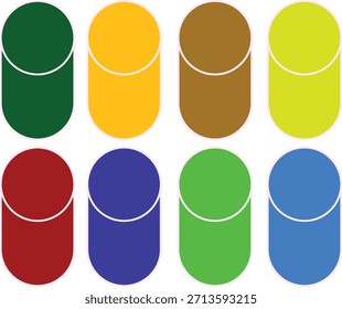 Oito retângulos coloridos arredondados dispostos em duas linhas contra um fundo branco