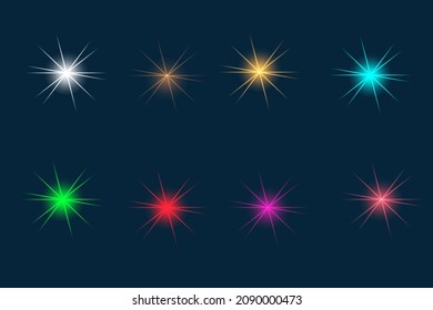 Eight colors twinkle Glowing light effect star  simple clip art vector illustration