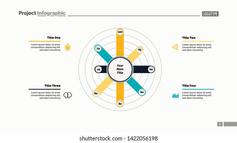 Eight columns radial bar chart slide template. Business data. Option, financial, design. Concept for infographic, presentation, report. Can be used for topics like marketing, finance, statistics