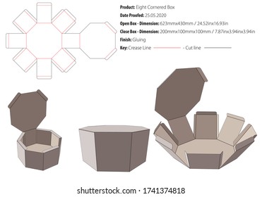 Eight cornered base box - locking flaps with fold-over ends expansion packaging design template gluing die cut - vector