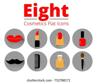 Eight Cosmetics Flat Icons, Female and Male Care Everyday Vectors Collection, Women and Men Care Abstract Beautiful Multicolor Symbols