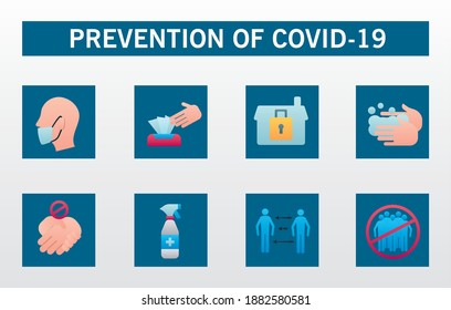 ocho métodos de prevención covid19 diseño de ilustración vectorial infográfica