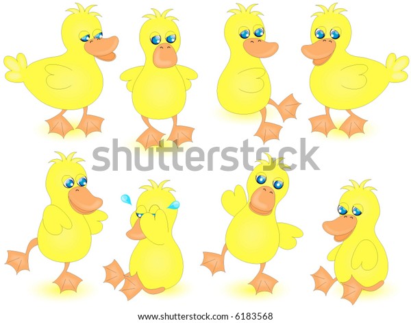 Eight Cute Yellow Ducks Different Expressions Stock Vector (Royalty ...