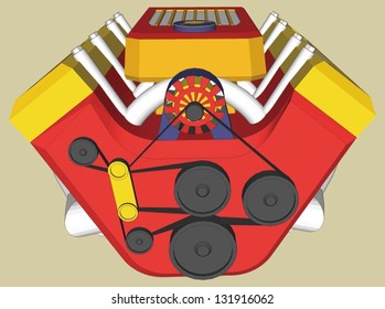 Eight cylinders engine.