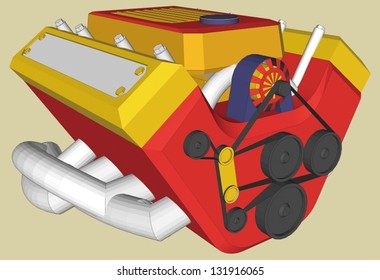 Eight cylinders engine.