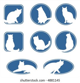 Eight dark blue frames with white cat's silhouettes.