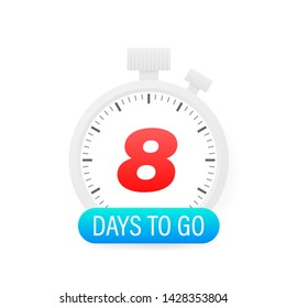 Eight days to go timer icon on white background.