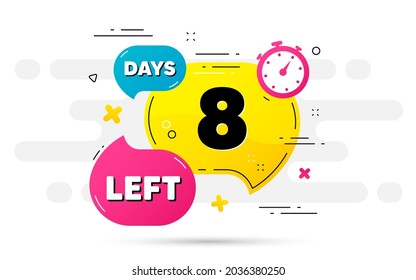 Acht Tage bleiben Symbol. Countdown-Nummer auf abstraktem Flussmuster. 8 Tage, um zu unterschreiben. Zählen Sie das Datum, an dem die Blase links liegt. Countdown-Timer mit Nummer. Vektorgrafik