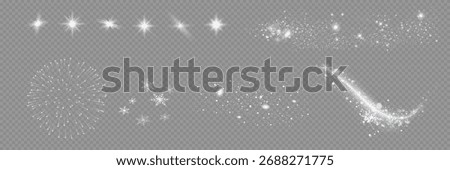 Eight decorative elements are presented on a transparent background, creating an atmosphere of magic, celebration, and winter radiance. Each can be used to decorate cards, banners, illustrations, or d