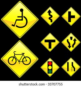 Eight Diamond Shape Yellow Road Signs Set 3