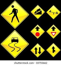 Eight Diamond Shape Yellow Road Signs Set 4