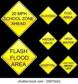 Eight Diamond Shape Yellow Road Signs Set 7