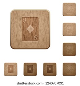 Eight of diamonds card on rounded square carved wooden button styles