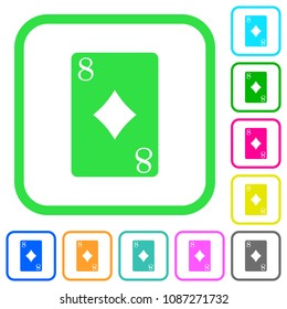 Eight of diamonds card vivid colored flat icons in curved borders on white background