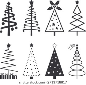 Ocho diferentes árboles de Navidad en blanco y negro de vacaciones 1