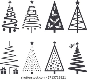 Ocho diferentes árboles de Navidad en blanco y negro de vacaciones 2