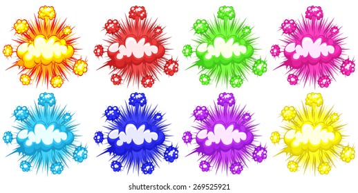 Eight different colors of cloud explosions