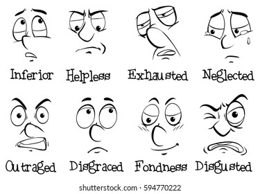 Eight different emotions of human being illustration