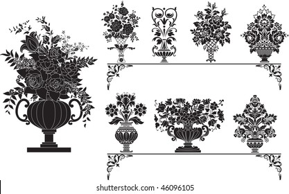 Eight Different Vases with Flowers