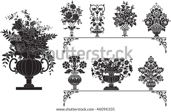 Eight Different Vases With Flowers Eight Different Vases Flowers Stock Vector Royalty Free