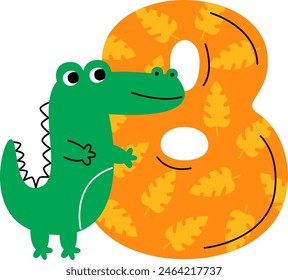Eight Digit With Crocodile Vector Illustration