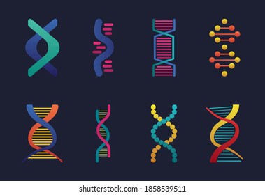 eight dna molecules structures set icons vector illustration design