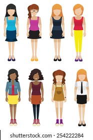 Eight faceless ladies on a white background