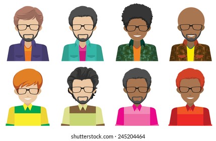 Eight faceless men on a white background