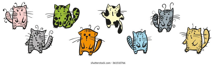 eight figures of cats which stand in different foreshortens
