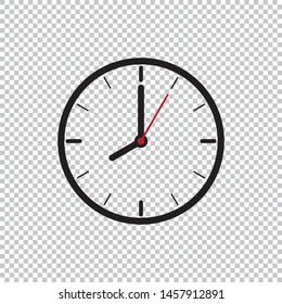 Eight o’Clock flat icon design template isolated illustration on transparent background, Black, White and red clock icon vector illustration.
