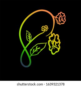 Eight with flower women day in modern style. Graphic design. Vector poster. Flyer design. 8 march decoration. Spring floral background. Isolated on black background