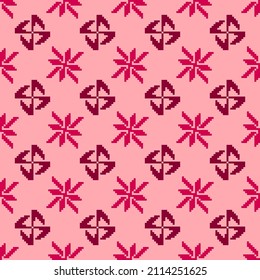 eight and four blade windmill style fabric pattern on pink background, seamless background. style fabric pattern, flat vector illustration.