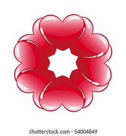 Eight glossy hearts in flower shape