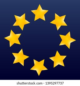 Eight gold stars on blue background. Quality sign