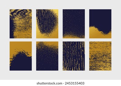 Eight golden and dark abstract backgrounds.