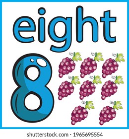 eight grapes, color card, the child learns math, counts the number of fruits, the concept of education, educational material