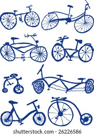 Acht handgezeichnete Fahrraddoodles
