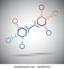 eight hexagonal cells connected by a links. Gradient. Vector Graphics. 