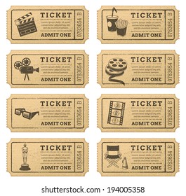 Eight hi quality vector cinema tickets. Each ticket is organized in three layers, separating background from art and text.