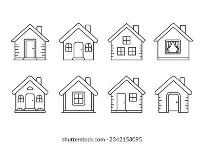 Eight house line icons, vector eps10 illustration