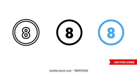 Eight icon of 3 types: color, black and white, outline. Isolated vector sign symbol.