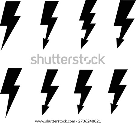 Eight identical black lightning bolt icons arranged in two rows on a plain white background
