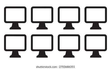 Eight identical, blank, square digital screens or billboards are arranged in two rows of four against a white background.